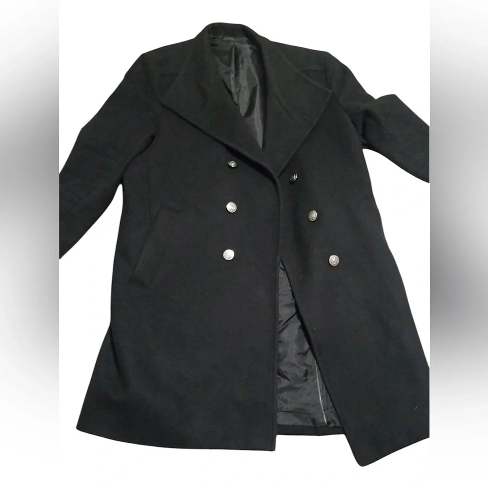 Zara coat black wool large silver buttons - Picture 2 of 5
